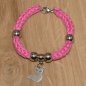 Mobile Preview: Strickarmband aus 100 % Baumwollgarn in rosa mit Charm "Fuchs" sowie 4 Perlen aus Edelstahl 304