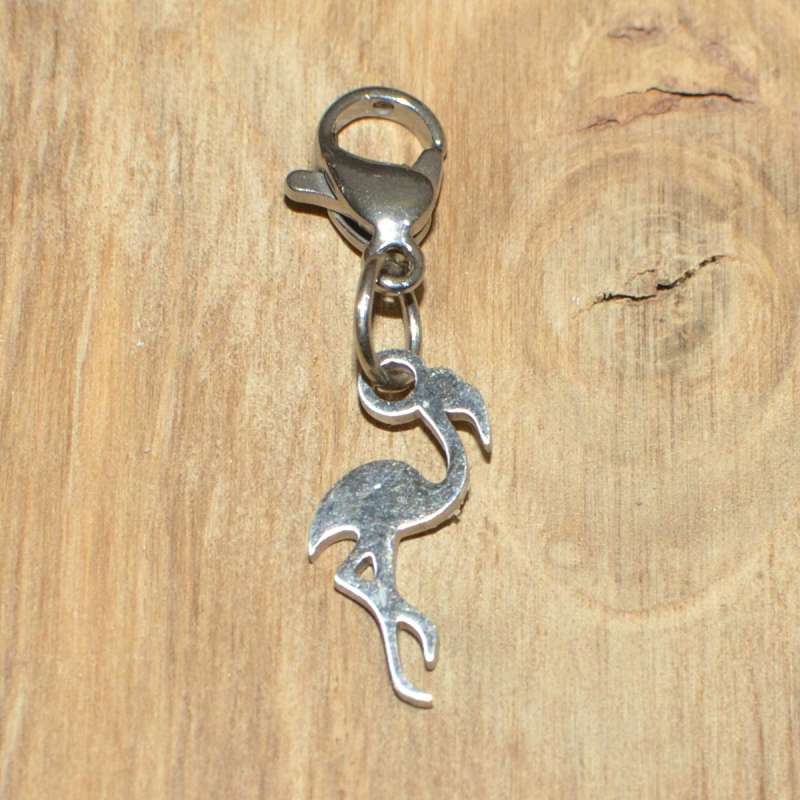 Charm-Anhänger Flamingo mit Karabiner - komplett aus Edelstahl 304 ♡ wasserfest & allergikerfreundlich ♡ optional mit Glasperle ♡ auch als Schlüsselanhänger mit Schlüsselring erhältlich