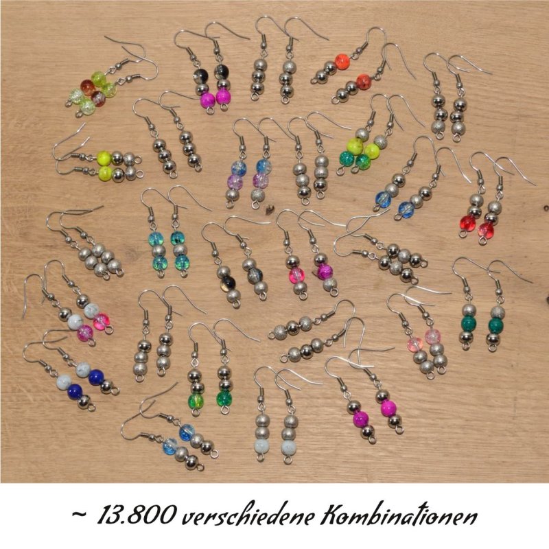 Ohrringe mit 3 frei wählbaren Perlen aus Edelstahl 304 bzw. Glas in vielen tollen Farben, Ohrhaken aus Edelstahl 316 / 316l